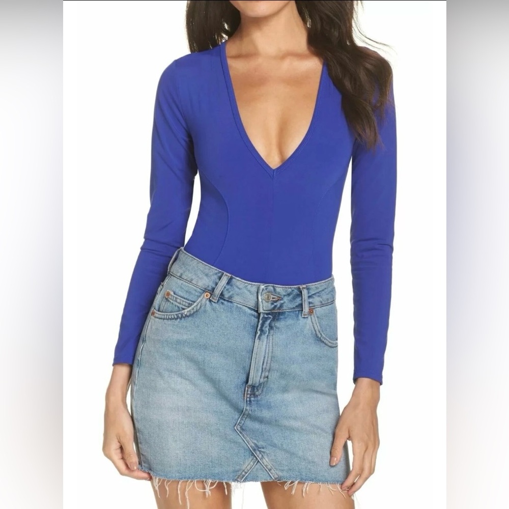 Free People Womens Super Soft Royal Deep V-Neck Bodysuit Size Large